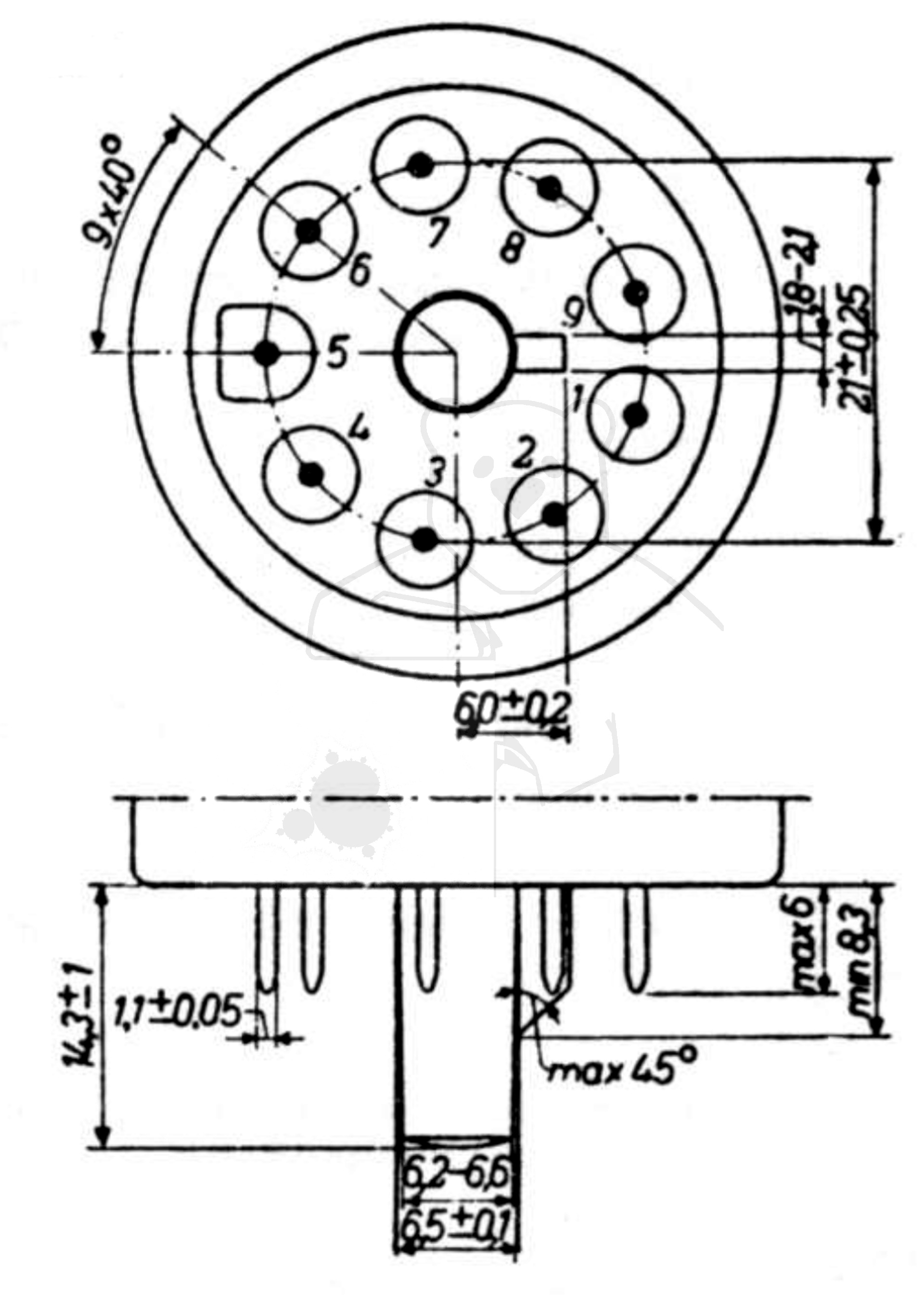 Fassung für Röhren mit: Loktal, 9pol. aus: Das große Röhrenhandbuch, Franzis Verlag, 1995 München